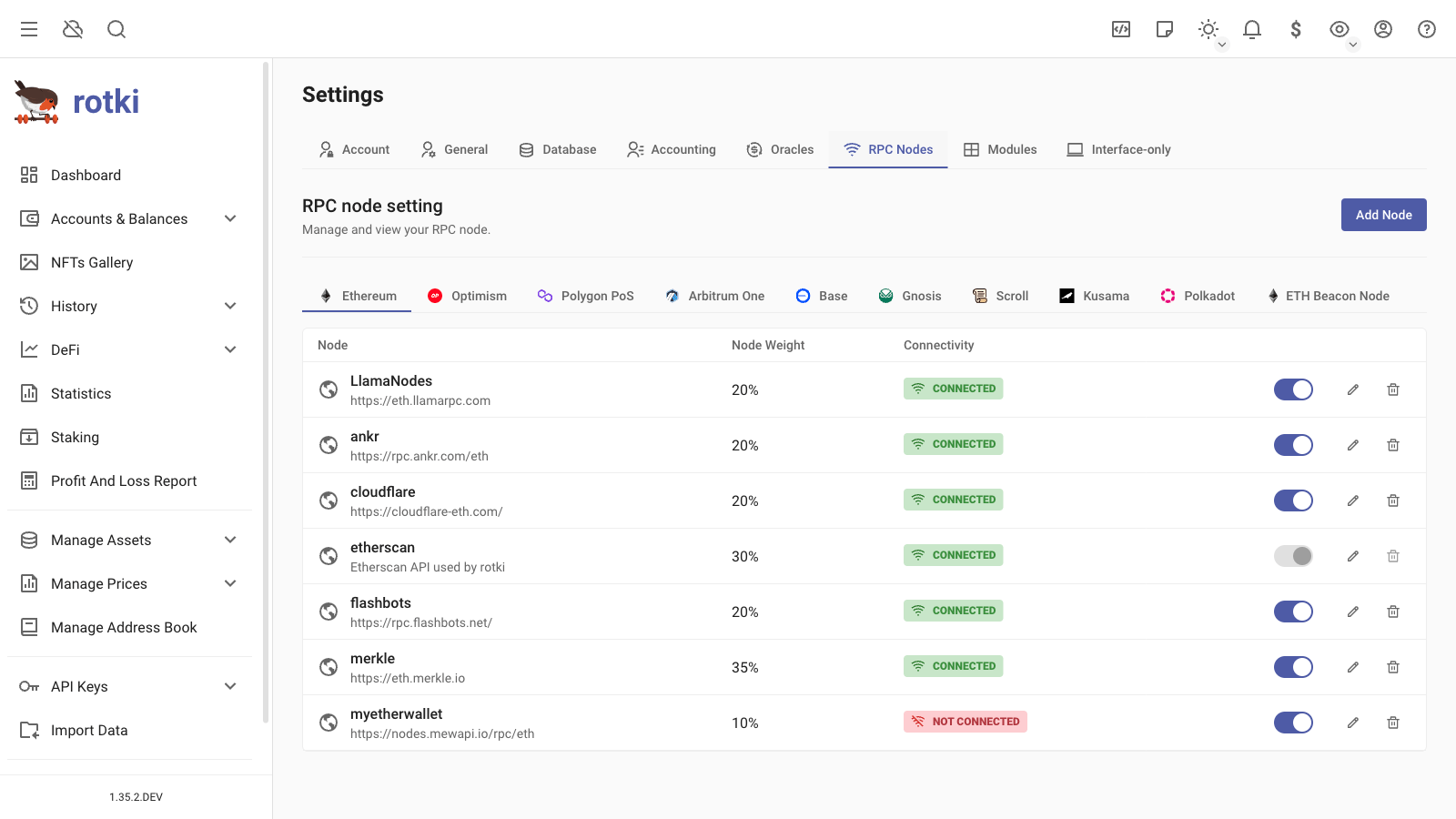 Customizing the app's connection to EVM nodes