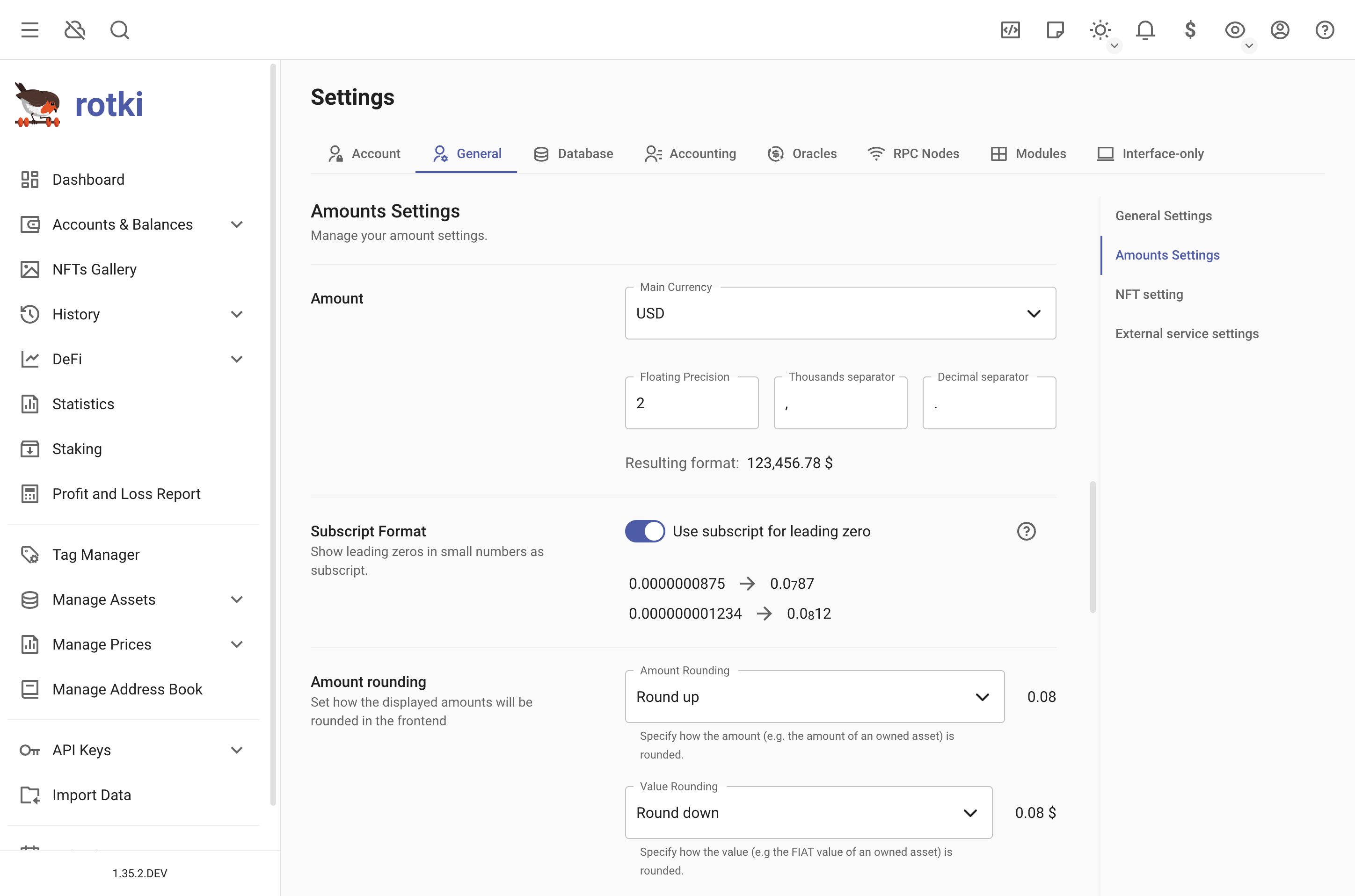 Customizing the app's amount settings