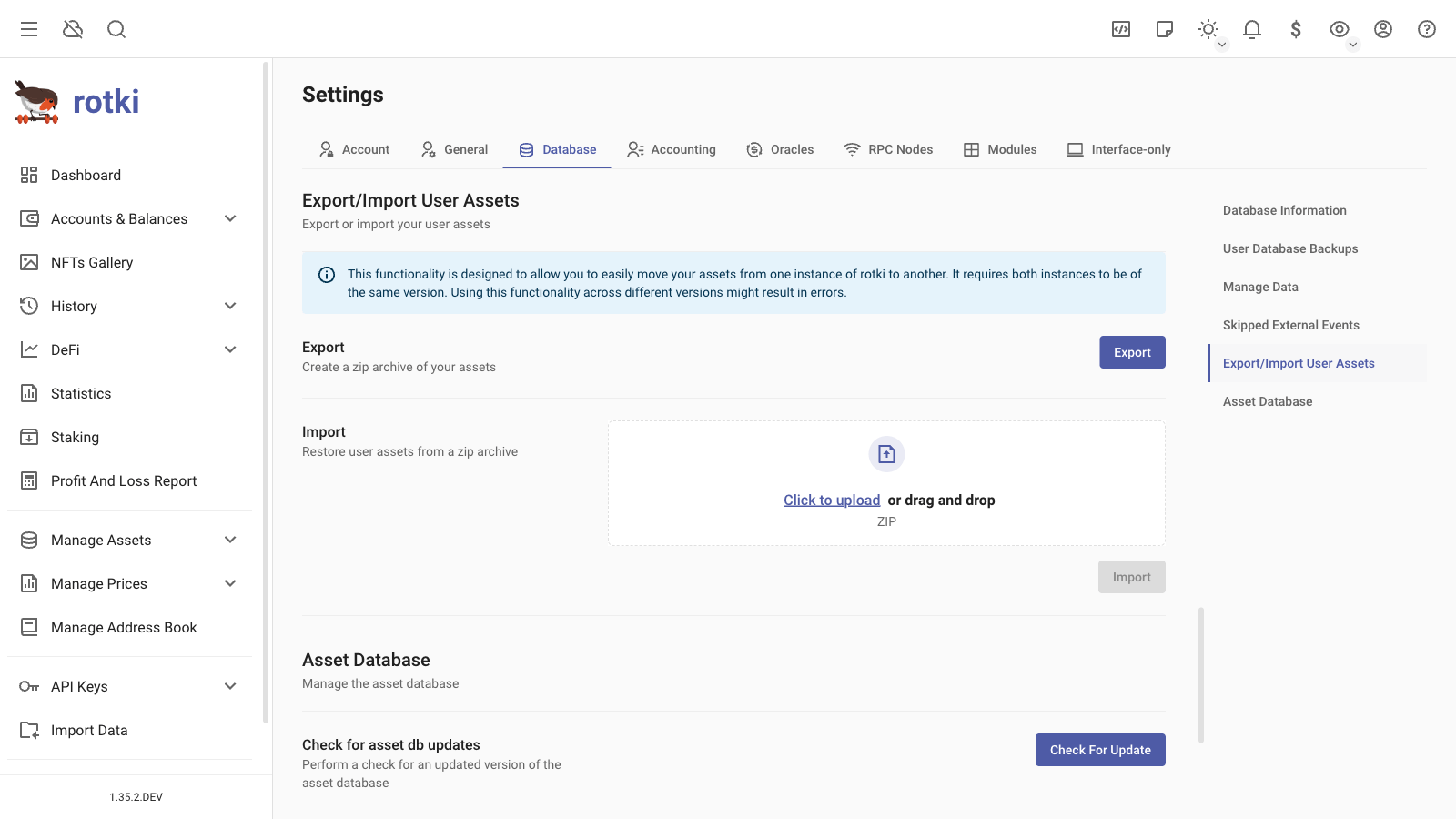 Importing user assets