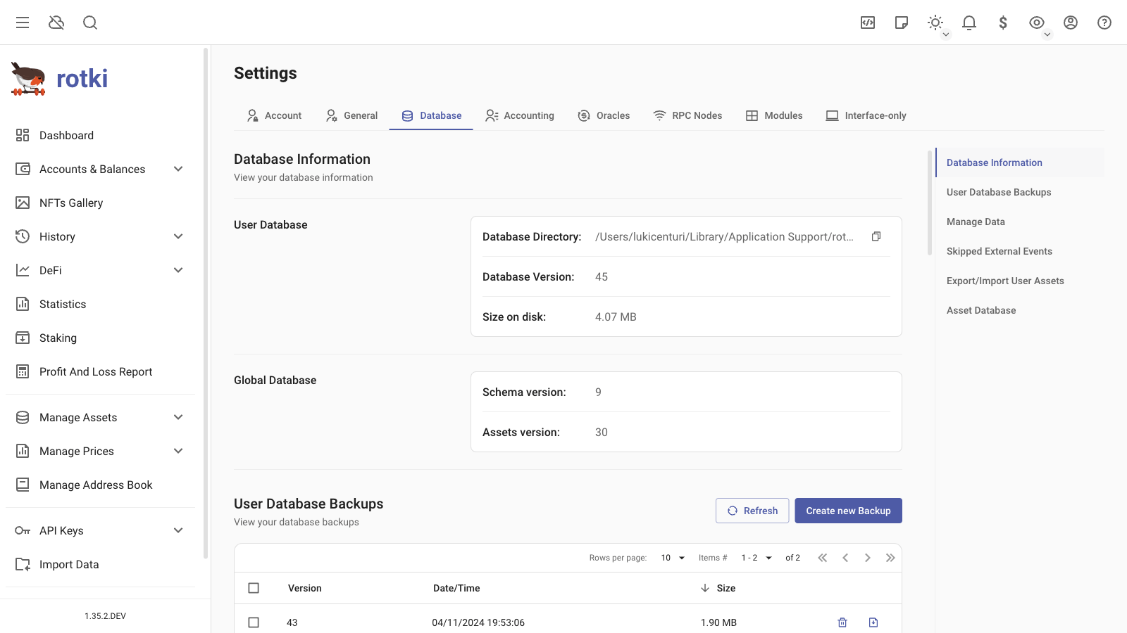 Creating database backups