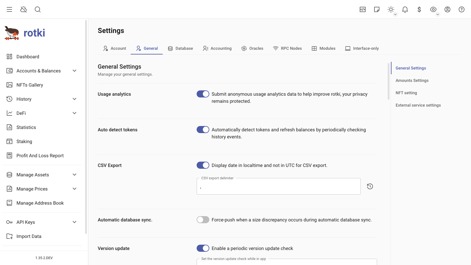 Customizing the general app settings