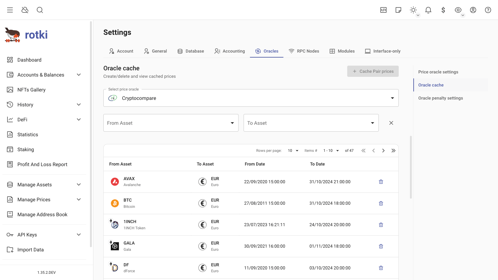 Creating a historical price cache