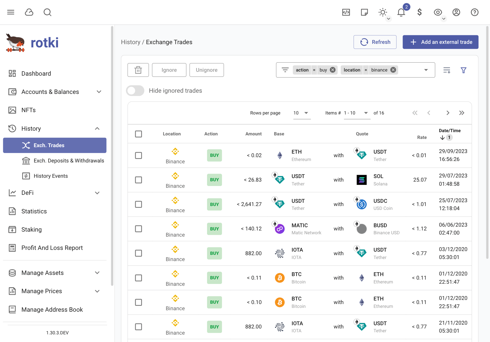 Multiple trade filters applied