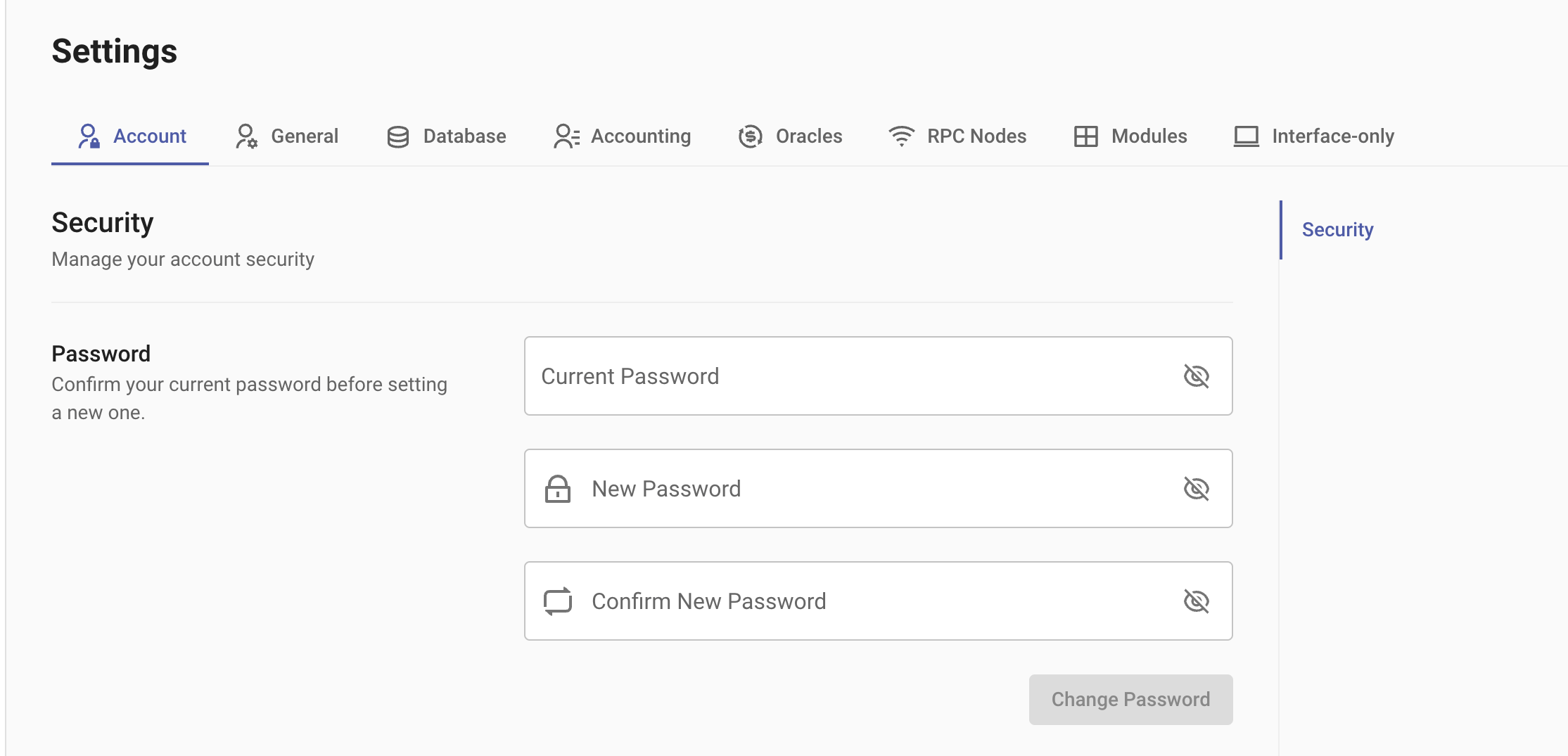 Changing the user's password