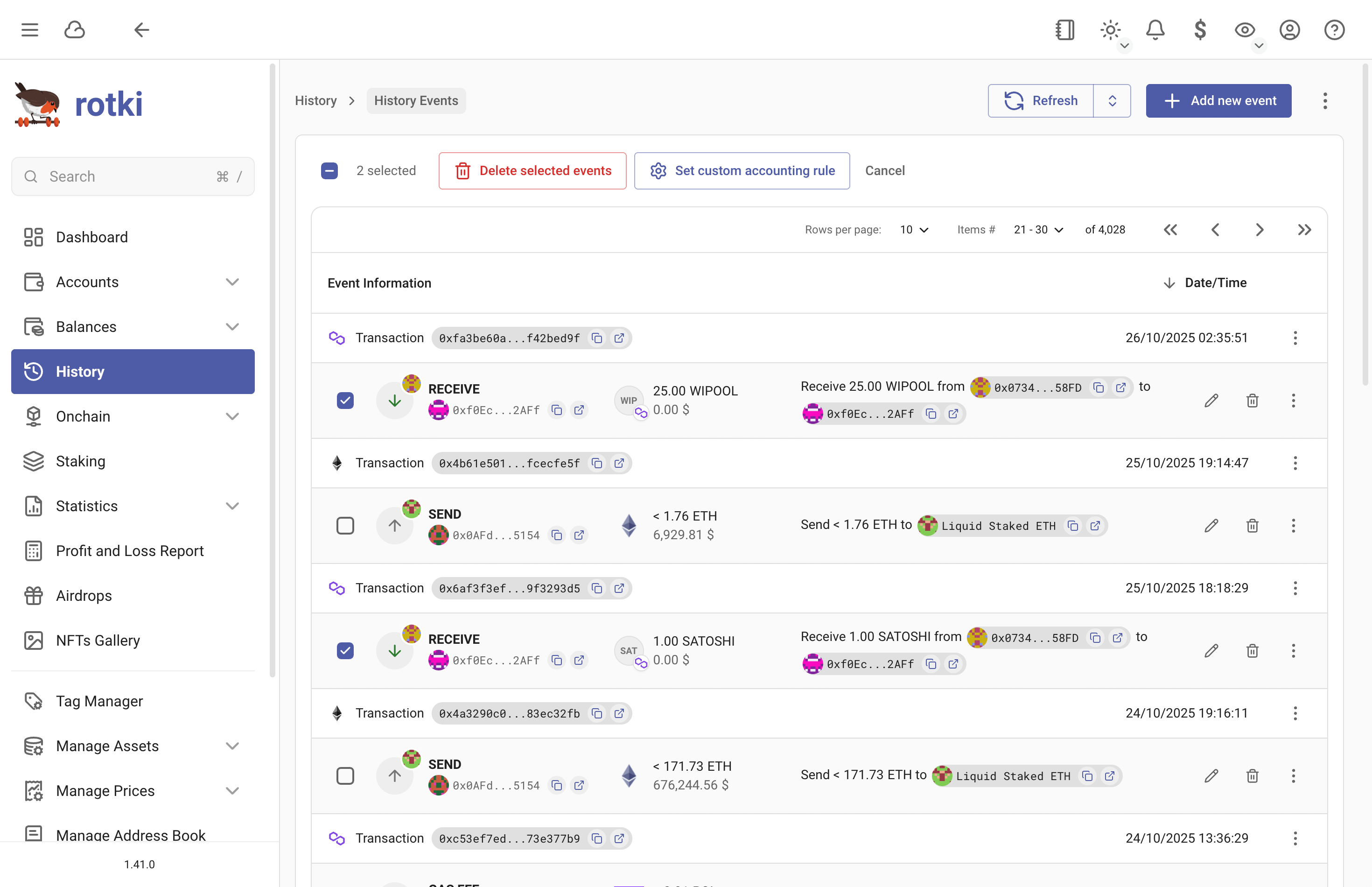 Select multiple events