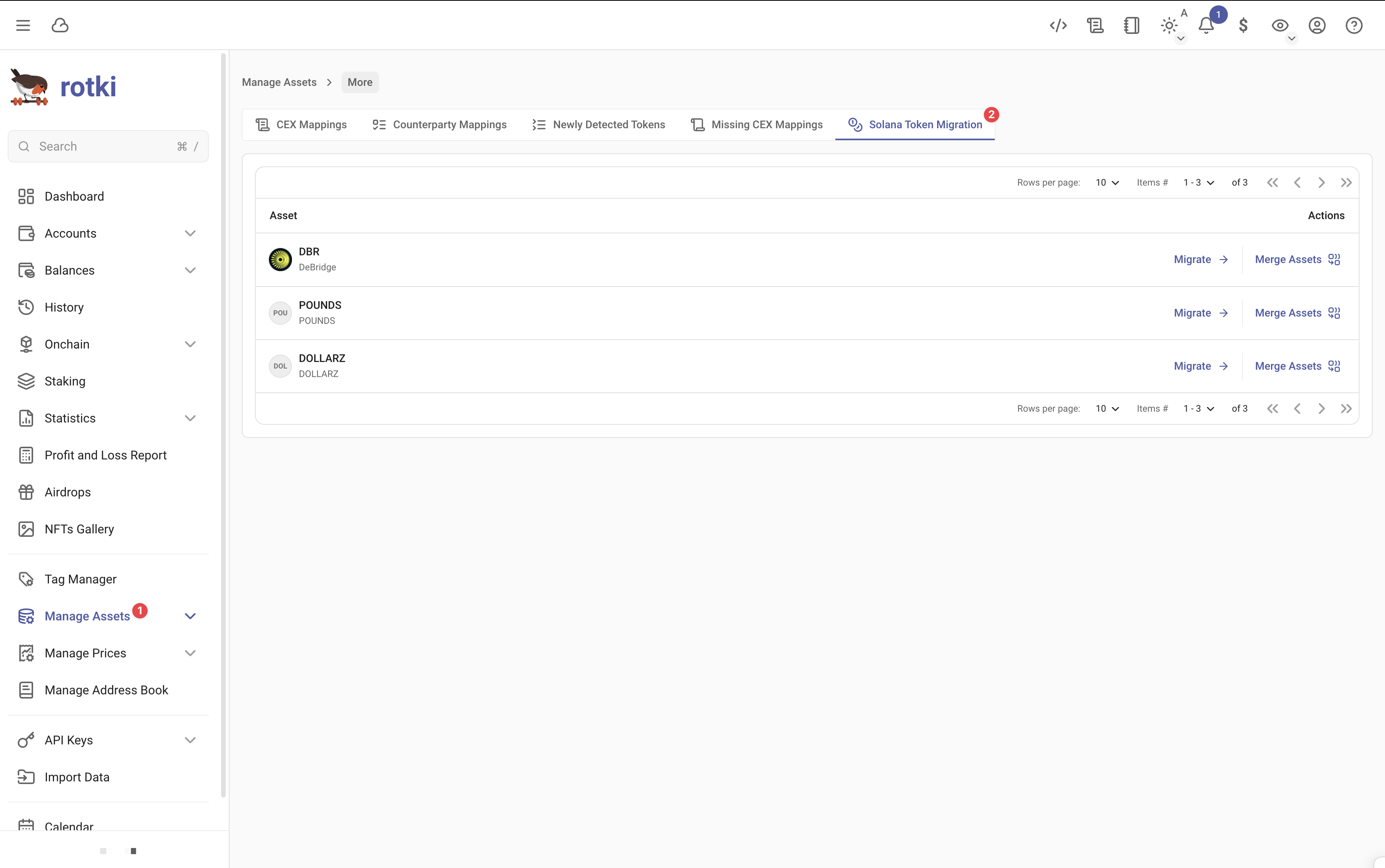 Migration screen