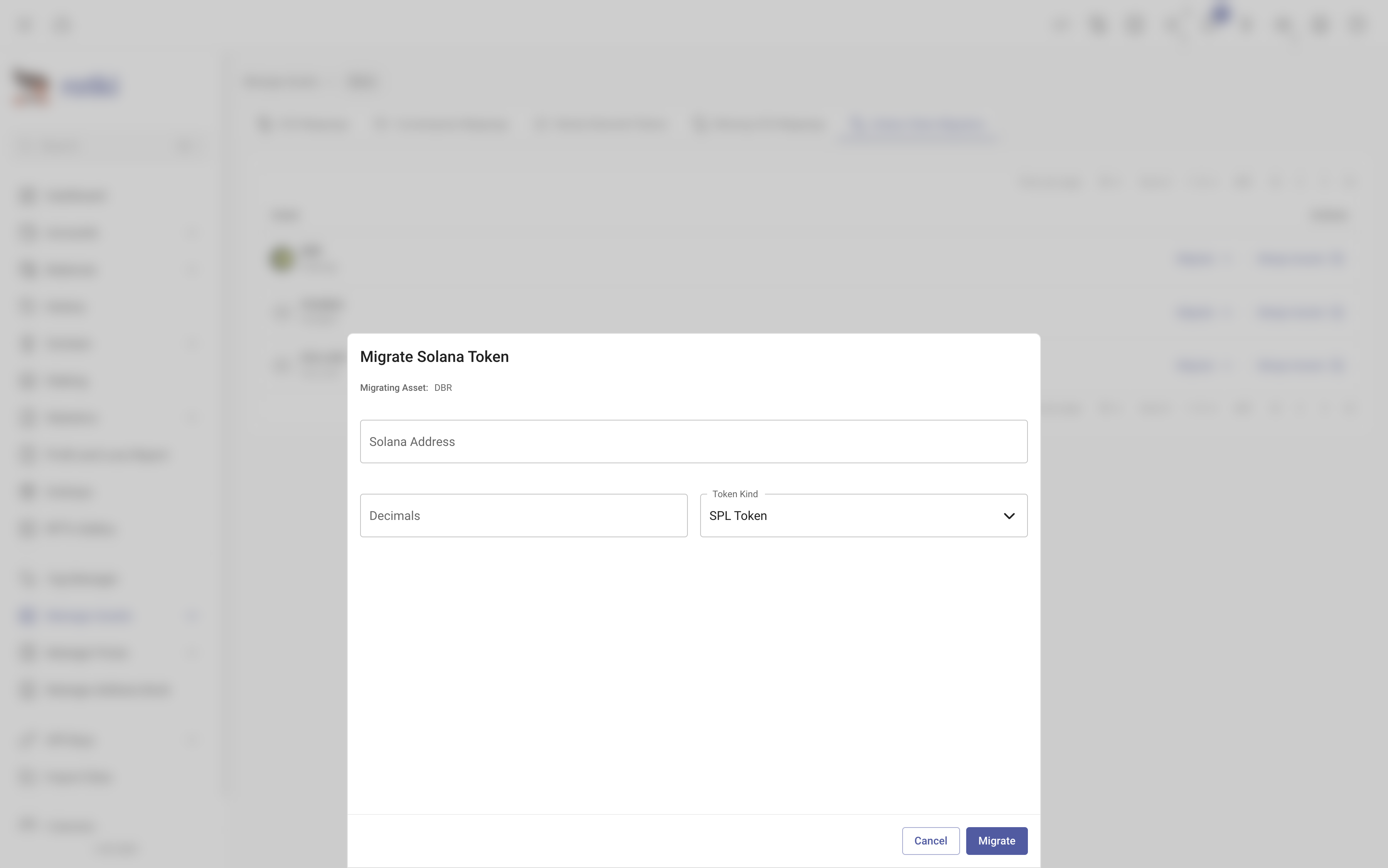 Token migration form