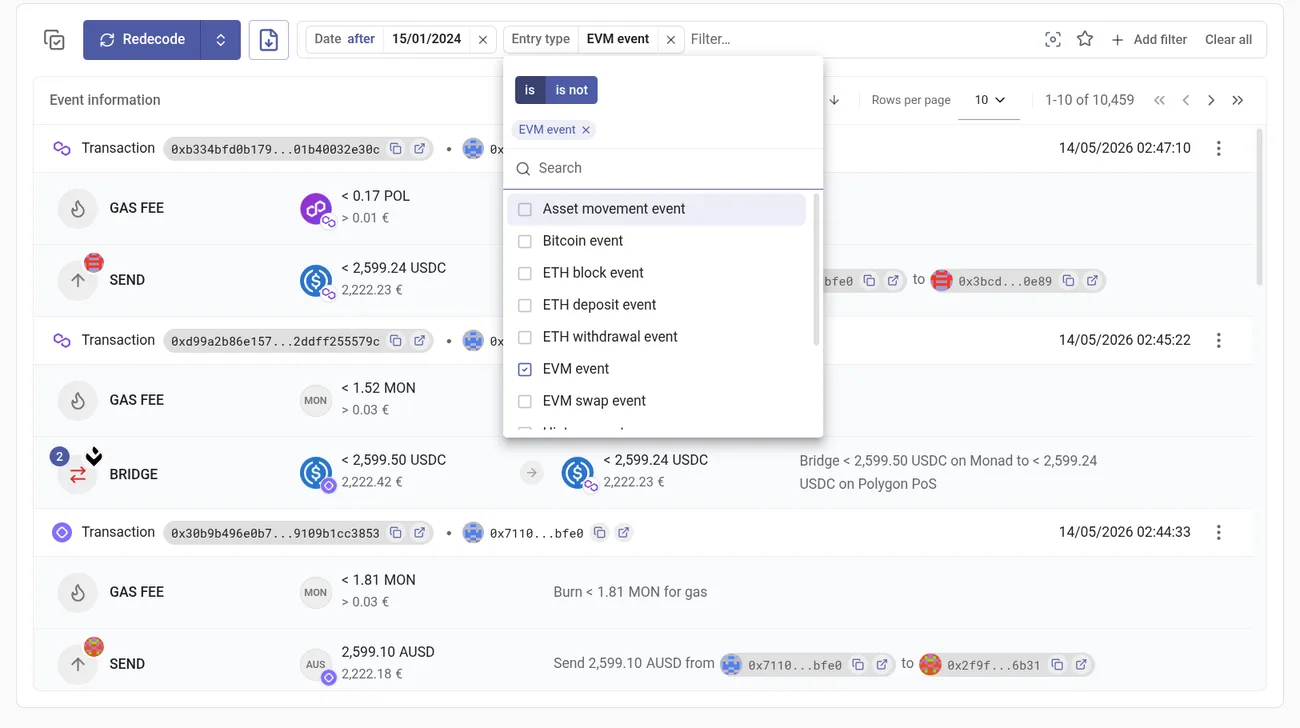 The entry type editor with its is / is not switch