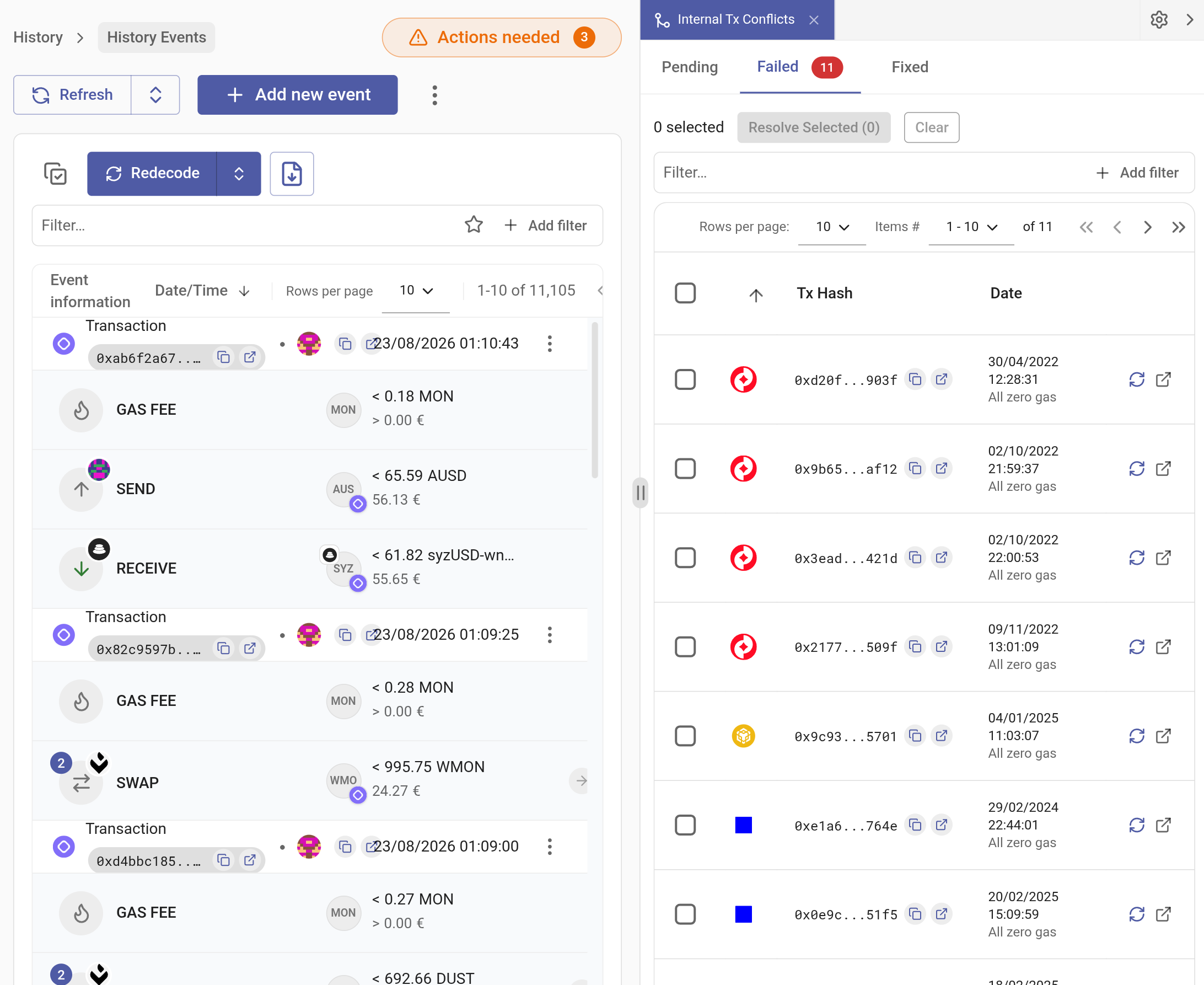 Internal transaction conflicts pinned sidebar