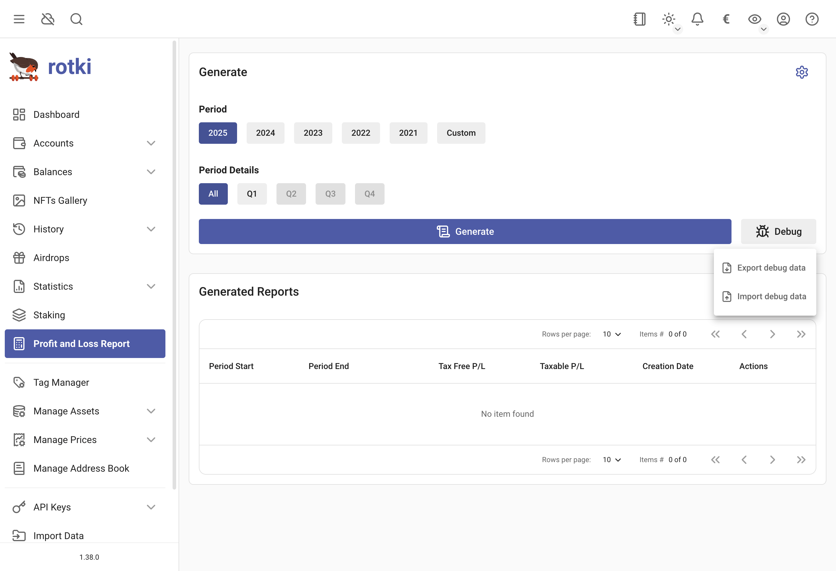 Export PnL debug data