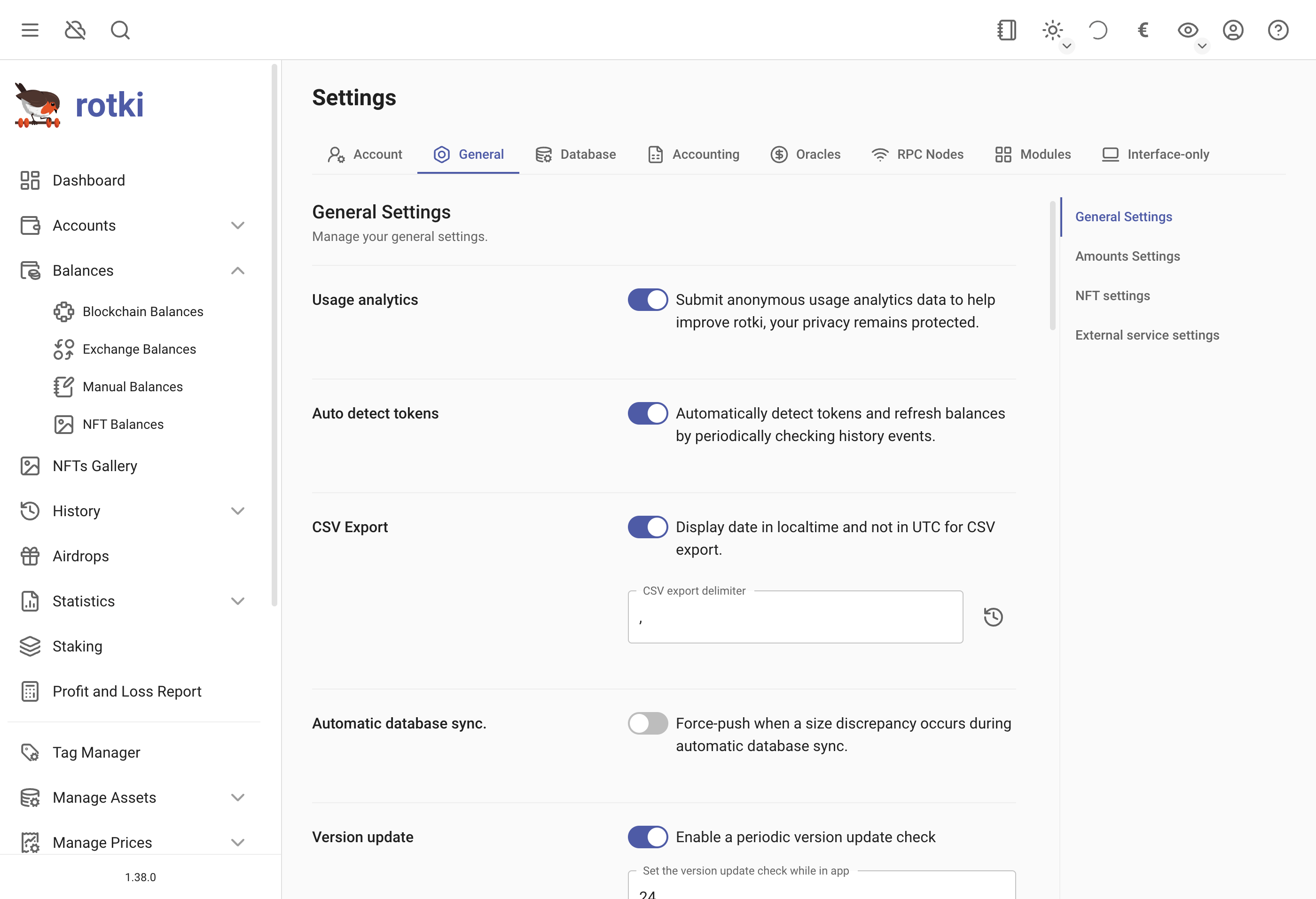 Customizing the general app settings