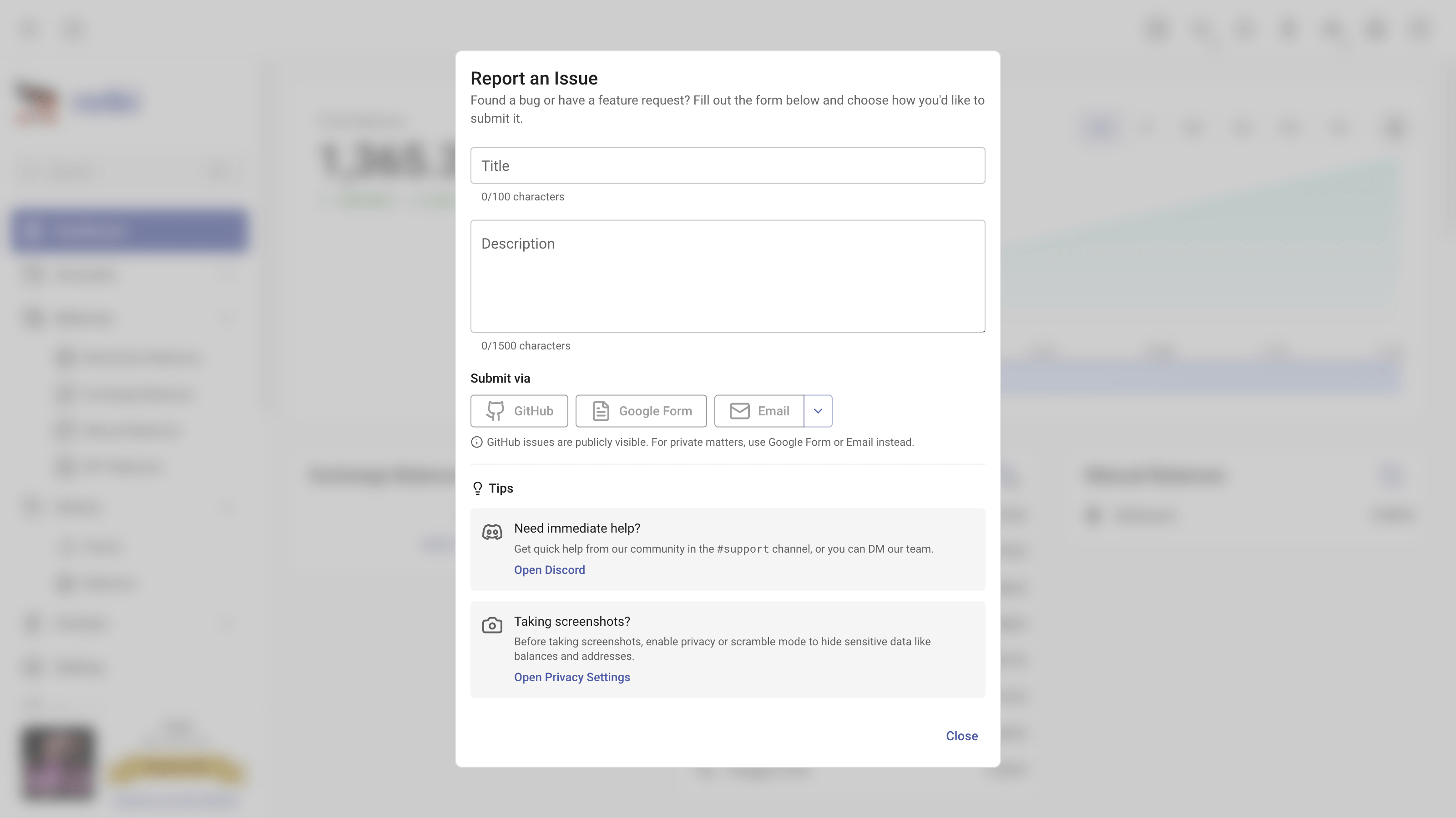 Report Issue Dialog