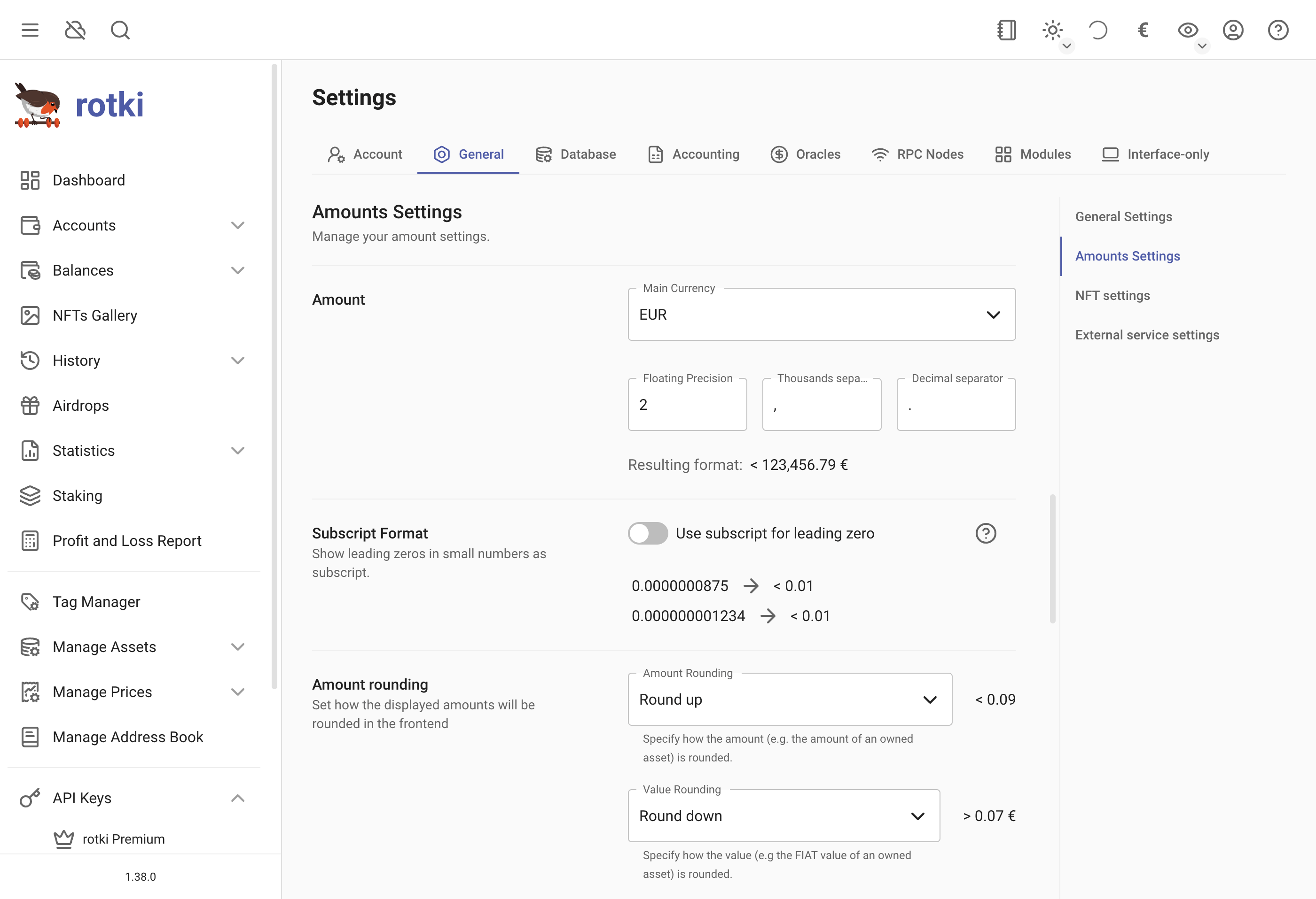 Customizing the app's amount settings